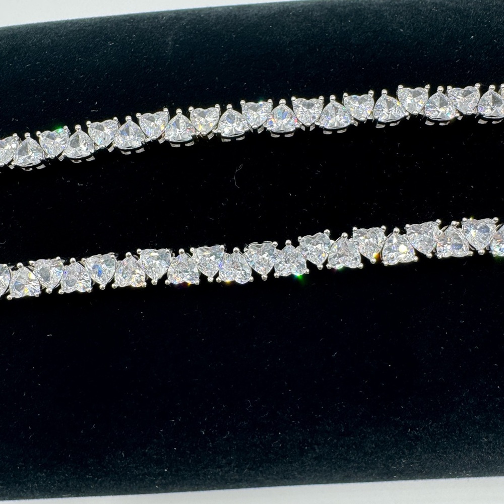 14k Heart Tennis Necklace - Picture 5 of 13